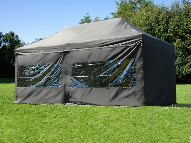 Dancover Faltzelt Faltpavillon Wasserdicht FleXtents PRO 2,5x5m Schwarz, mit 6 Seitenwänden