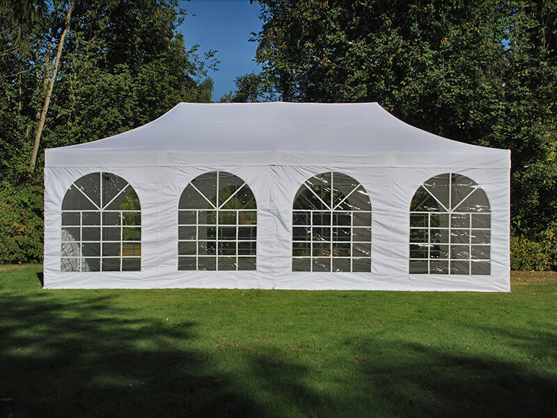 Dancover Faltzelt Faltpavillon Wasserdicht FleXtents Steel 4x8m Weiß, mit 4 Seitenwänden