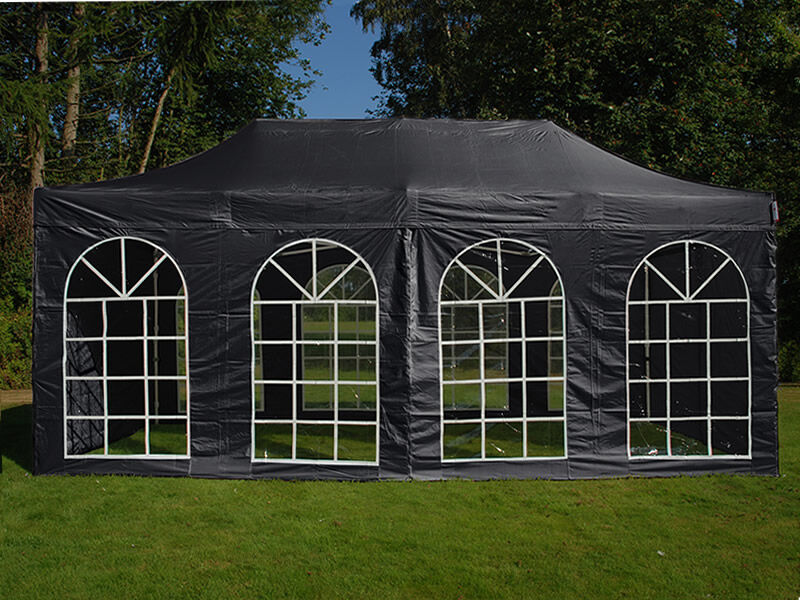 Dancover Faltzelt Faltpavillon Wasserdicht FleXtents Steel 4x8m Schwarz, mit 4 Seitenwänden