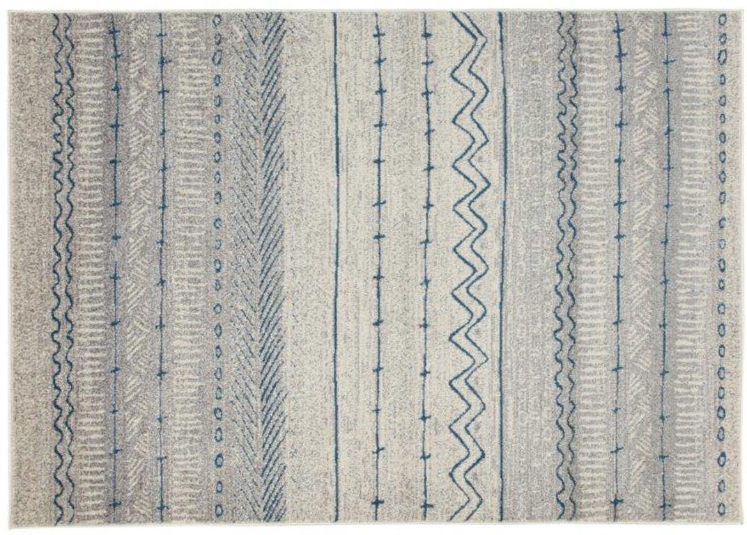 Miliboo Beige und blau gemusterter Teppich 150 x 220 cm TRIBAL