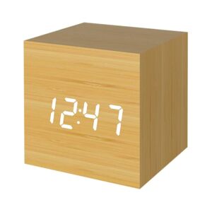 Digitalt vækkeur, træ LED-lys Mini Modern Cube Skrivebordsalarm