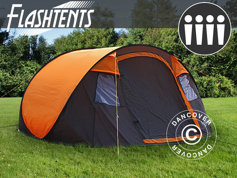 Dancover Campingtelt Festivaltelt Pop-up, FlashTents®, 4 personer, Medium, Orange/Mørkegr