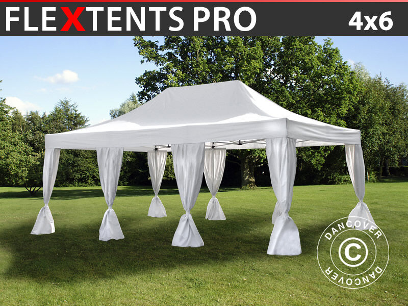 Dancover Foldetelt FleXtents Easy up pavillon PRO 4x6m Hvid, inkl. 8 pyntegardiner