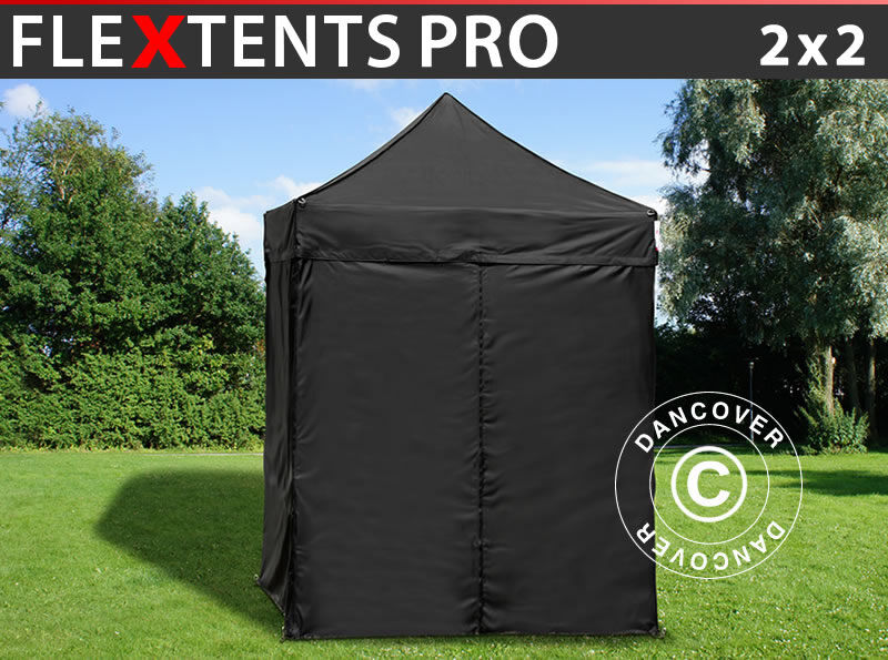 Dancover Foldetelt FleXtents Easy up pavillon PRO 2x2m Sort, inkl. 4 sider