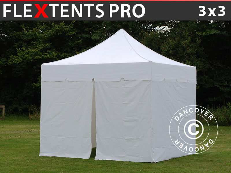 Dancover Foldetelt FleXtents Easy up pavillon PRO "Peaked" 3x3m Hvid, inkl. 4 sider