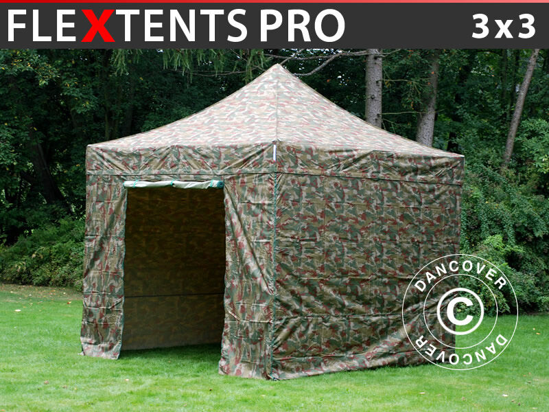 Dancover Foldetelt FleXtents Easy up pavillon PRO 3x3m Camouflage/Militær, inkl. 4 sider