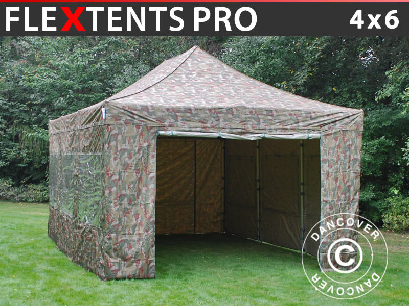 Dancover Foldetelt FleXtents Easy up pavillon PRO 4x6m Camouflage/Militær, inkl. 8 sider