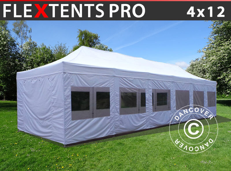 Dancover Foldetelt FleXtents Easy up pavillon PRO 4x12m Hvid, inkl. sider