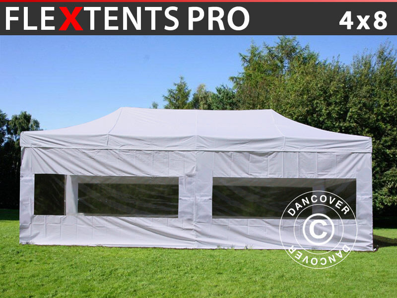 Dancover Foldetelt FleXtents Easy up pavillon PRO 4x8m Hvid, inkl. 6 sider