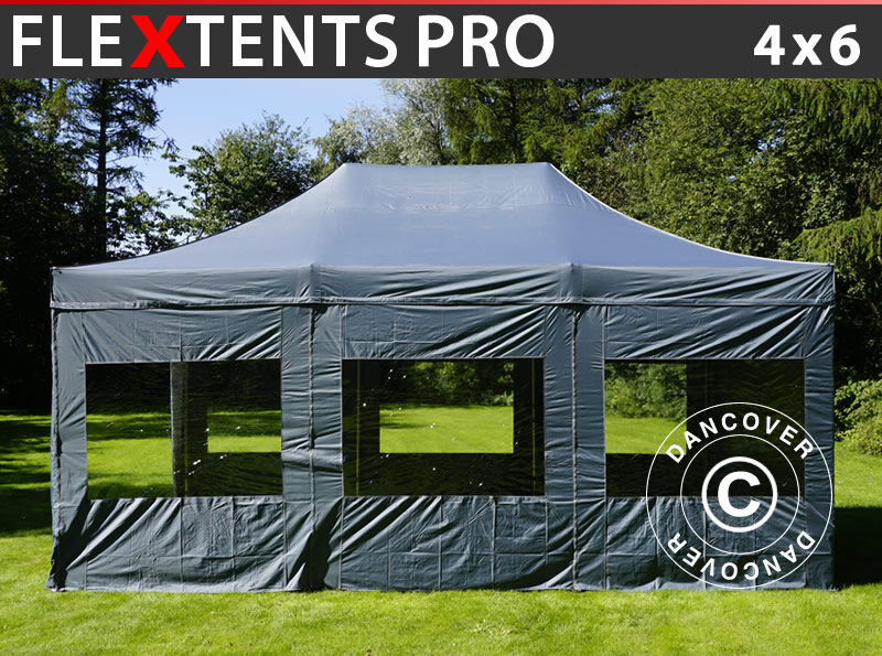 Dancover Foldetelt FleXtents Easy up pavillon PRO 4x6m Grå, inkl. 8 sider