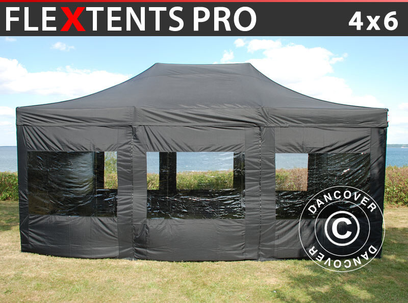 Dancover Foldetelt FleXtents Easy up pavillon PRO 4x6m Sort, inkl. 8 sider