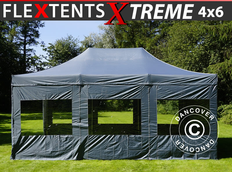 Dancover Foldetelt FleXtents Easy up pavillon Xtreme 50 4x6m Grå, inkl. 8 sider