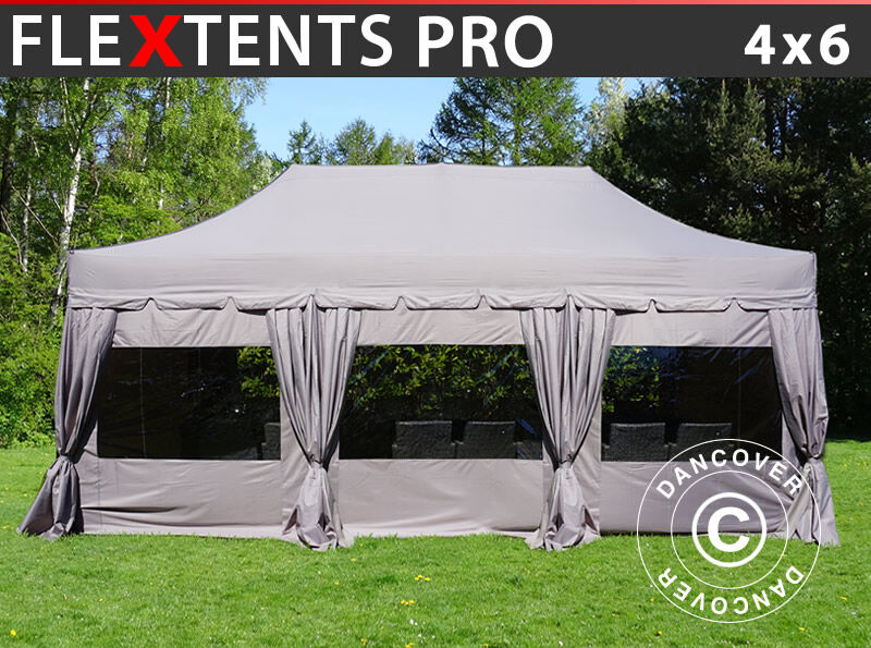 Dancover Foldetelt FleXtents Easy up pavillon PRO "Peaked" 4x6m Latte, inkl. 8 sider & py