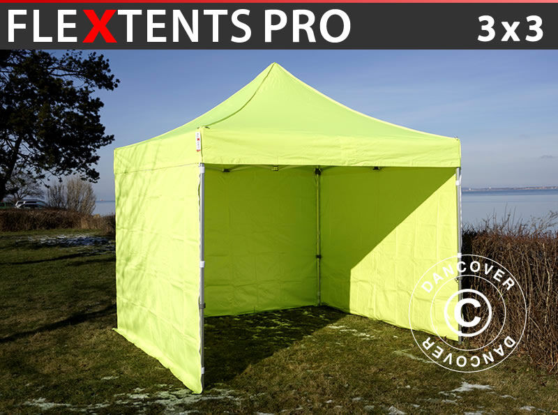 Dancover Foldetelt FleXtents Easy up pavillon PRO 3x3m Neongul/grøn, inkl. 4 sider