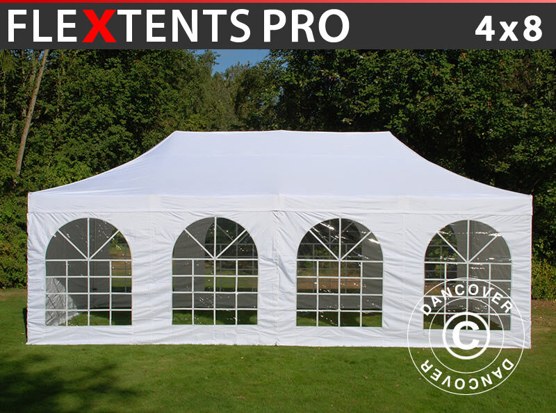 Dancover Foldetelt FleXtents Easy up pavillon PRO Vintage Style 4x8m Hvid, inkl. 6 sider