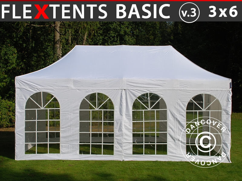 Dancover Foldetelt FleXtents Easy up pavillon Basic v.3, 3x6m Hvid, inkl. 4 sider