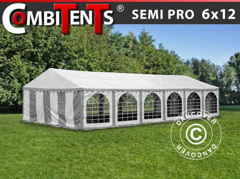 Dancover Partytelt Festtelt, SEMI PRO Plus CombiTents® 6x12m, 4-i-1, Grå/Hvid