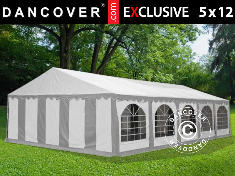 Dancover Partytelt Festtelt Exclusive 5x12m PVC, Grå/Hvid