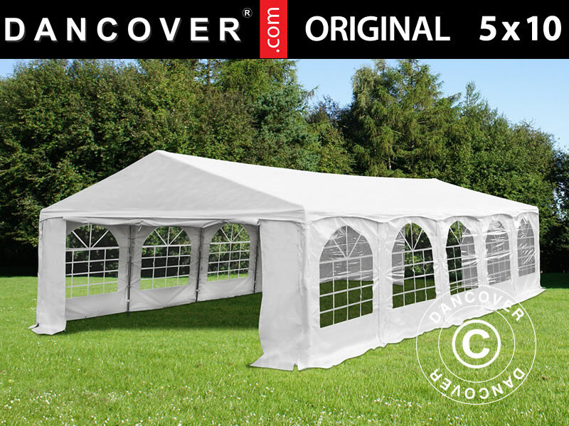 Dancover Partytelt Festtelt Original 5x10m PVC, "Arched", Hvid