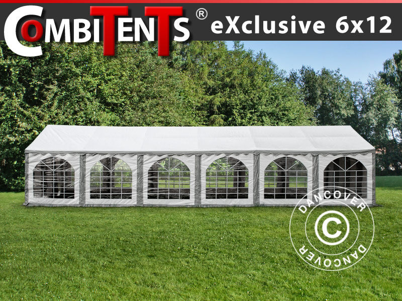 Dancover Partytelt Festtelt, Exclusive CombiTents® 6x12m, 4-i-1, Grå/Hvid