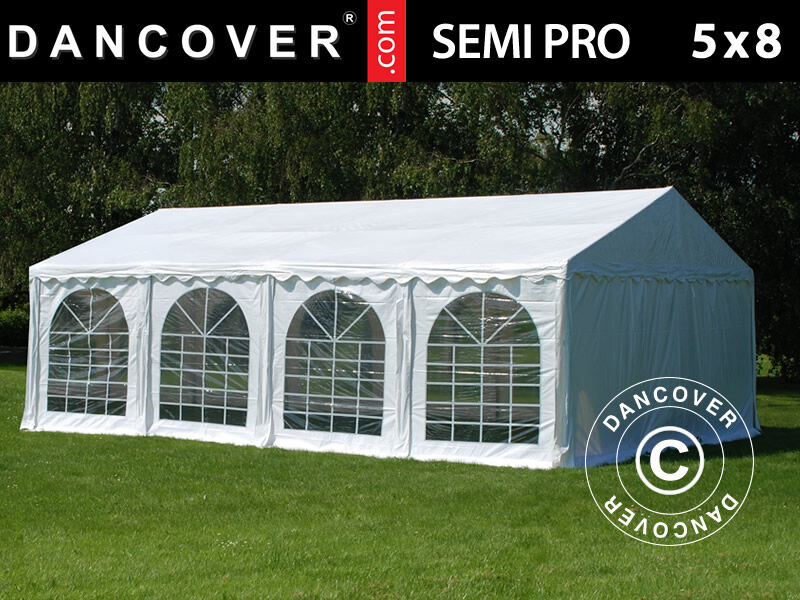 Dancover Partytelt Festtelt SEMI PRO Plus 5x8m PVC, Hvid