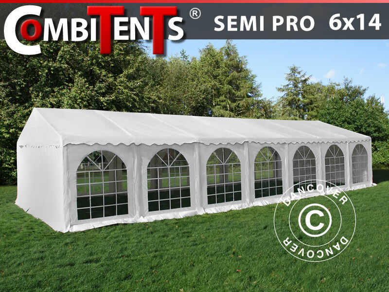 Dancover Partytelt Festtelt, SEMI PRO Plus CombiTents® 6x14m, 5-i-1, Hvid