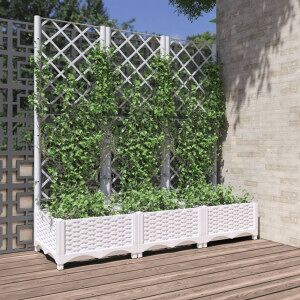 vidaXL Jardinera Con Enrejado Pp Blanco 120x40x121.5 Cm