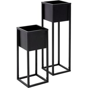 ML-Design Juego de 2 soportes para flores, negro, 21x50/70x21 cm,metal