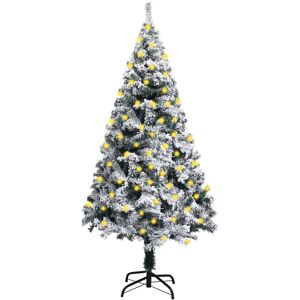 vidaXL Árbol de Navidad artificial verde con luces y nieve 150 cm