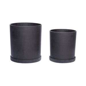 Hübsch Interior - Pot à plantes avec soucoupe, taille moyenne / noir (lot de 2)