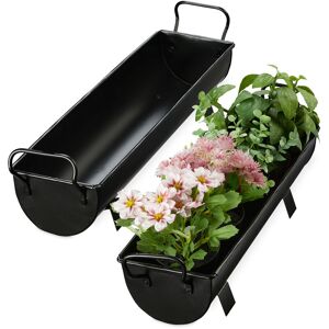 Balconnière gouttière pot de fleurs métal jardinière zinc jardin bac à fleurs déco set de 2, noir - Relaxdays - Publicité