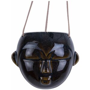 - Cache-pot design rond suspendu Mask - Largeur 12, Longueur 18.4, Hauteur 15.2cm - Marron