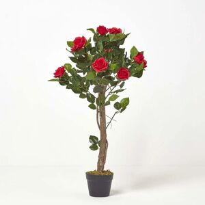 Homescapes - Rosier artificiel rouge en pot, 90 cm - Rouge - Publicité