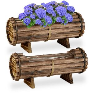 Jardinière en bois, pot de fleurs, en lot de 2, avec film, hlp 18 x 40 x 14 cm, extérieur & intérieur, marron - Relaxdays - Publicité