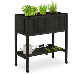 Porte-pot de fleurs, plastique, étagère, HxLxP : 80x74x38 cm, balcon et terrasse, jardinière, sapin, noir - Relaxdays