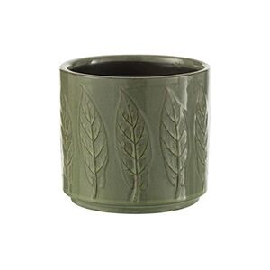 Jolipa Cache pot en céramique feuillage vert - Hauteur 13 cm - Diamètre 14 cm - Publicité