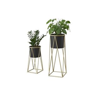 Premium XL Set de 2 Supports de Plante Cache-Pot Pot de Fleur Bac à Fleurs Vase Métal Couleur Laiton et Noir Tailles Différentes [en.casa] - Publicité