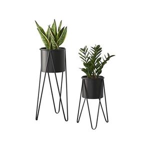 Premium XL Set de 2 Supports de Plante Cache-pot Pot de Fleur Bac à Fleurs Vase Métal Noir Tailles Différentes [en.casa] - Publicité