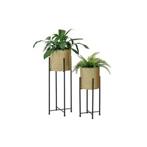 Premium XL Set de 2 Supports de Plante Ensemble Cache-pot Pot de Fleur Bac à Fleurs Vase Métal Tailles Différentes Noir Doré [en.casa] - Publicité