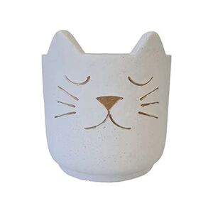 Jolipa Cache-Pot en ciment Chat Blanc et Or - Hauteur 17 cm (sans les oreilles) - Diamètre 19 cm - Publicité