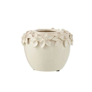 Jolipa Cache pot en céramique blanche orné de fleurs - Hauteur 13 cm - Diamètre 18.5 cm - Publicité