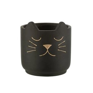 Jolipa Cache-Pot en ciment Chat Noir et Or - Hauteur 14.5 cm (sans les oreilles) - Diamètre 16 cm - Publicité
