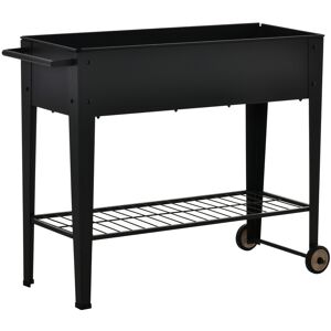 Outsunny Jardinière sur pieds potager dim. 104L x 39l x 80H cm étagère 2 roues + insert d'irrigation métal noir-AOSOM.fr