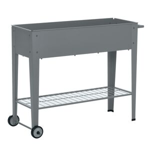 Outsunny Jardinière sur Pieds Potager dim. 104L x 39l x 80H cm étagère 2 Roues + Insert d'irrigation métal Gris