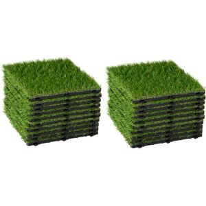 Outsunny Gazon synthétique Artificiel Set de 20 Dalles Carreaux 30 x 30 cm épaisseur Confort 3,5 cm à emboîter Vert