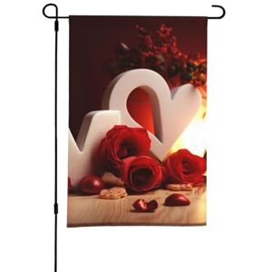 RLDOBOFE Drapeau de jardin printanier 30,5 x 45,7 cm Drapeau de Saint-Valentin vertical double face Drapeau de bienvenue saisonnier pour l'extérieur de la cour Drapeau de ferme - Publicité