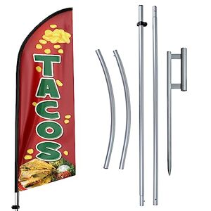 FSFLAG Tacos Drapeau à plumes avec mât de drapeau et piquet de sol, 3,4 m, bannière de drapeau Tacos sans vent, pour publicité intérieure et extérieure - Publicité