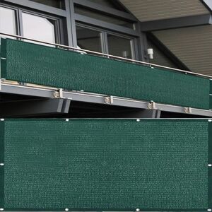 DANWU Brise Vent Terrasse 0.4 x 8 m Jardin Extérieur Cour Brise-Vue Protection UV Résistant Aux Déchirures avec Attaches de Câble et Cordons pour Terrasse, Appartement, Vert Foncé - Publicité