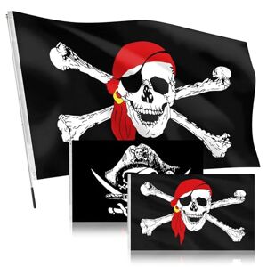 EKSMA 2 pièces ensemble drapeau pirate 150x90 cm drapeau pirate couteau croisé et os croisés 1 mât télescopique 1m avec 2 mousquetons, pour fête pirate Halloween - Publicité