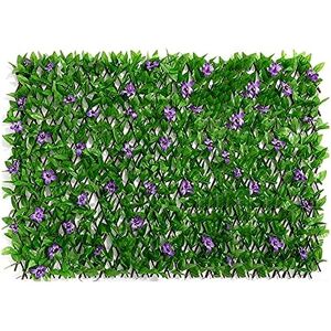 VAZZIC Panneaux de haie artificielle treillis de fleurs, clôture de treillis extensible avec feuilles et fleurs, toile de fond de plante artificielle pour décoration - Publicité